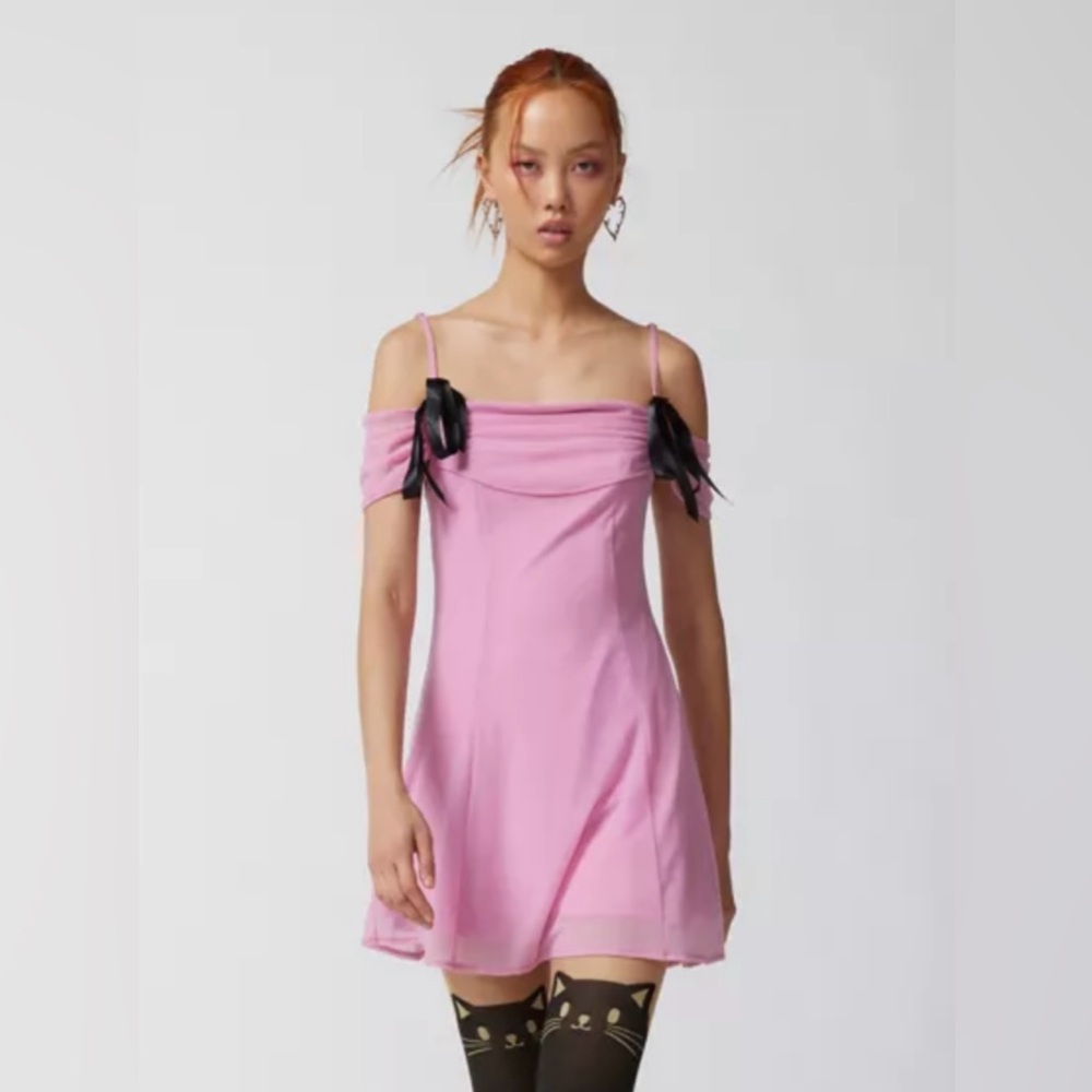 Kimchi Blue Pink Mini Dress with Black Bow Accents